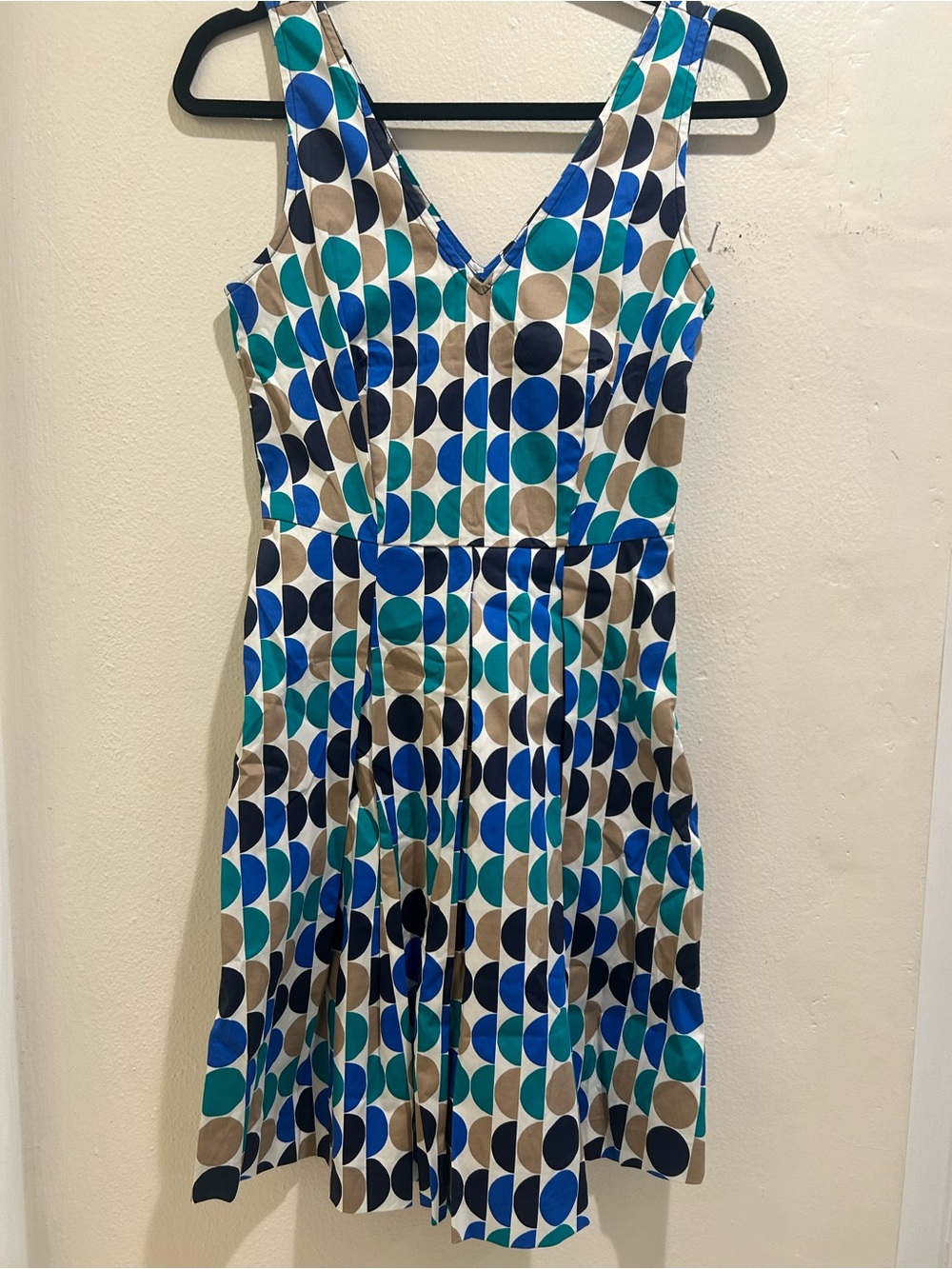 Banana Republic Blue, Teal & Tan Geometric Fit-and-Flare Dress